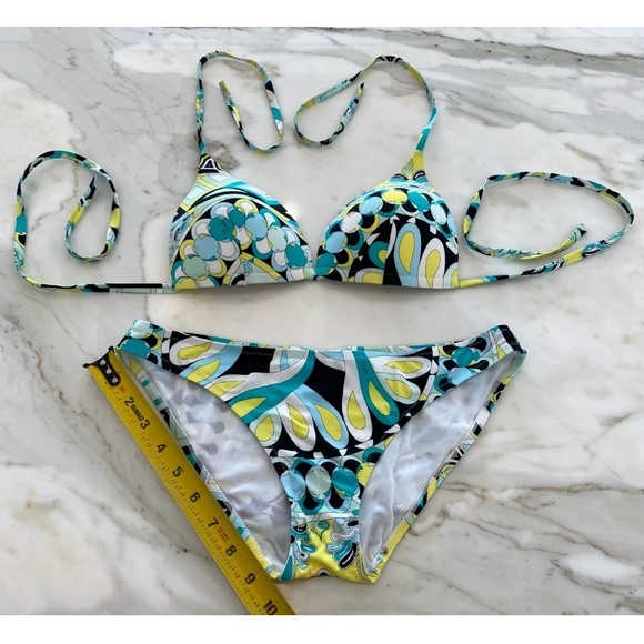EMILIO PUCCI GREEN BLUE BLACK MULTI BIKINI SIZE IT 42 / US 8 - Picture 8 of 13